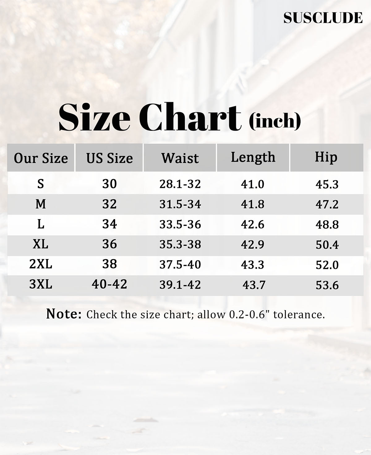 Size chart for men's baggy wide leg track pants with measurements.
