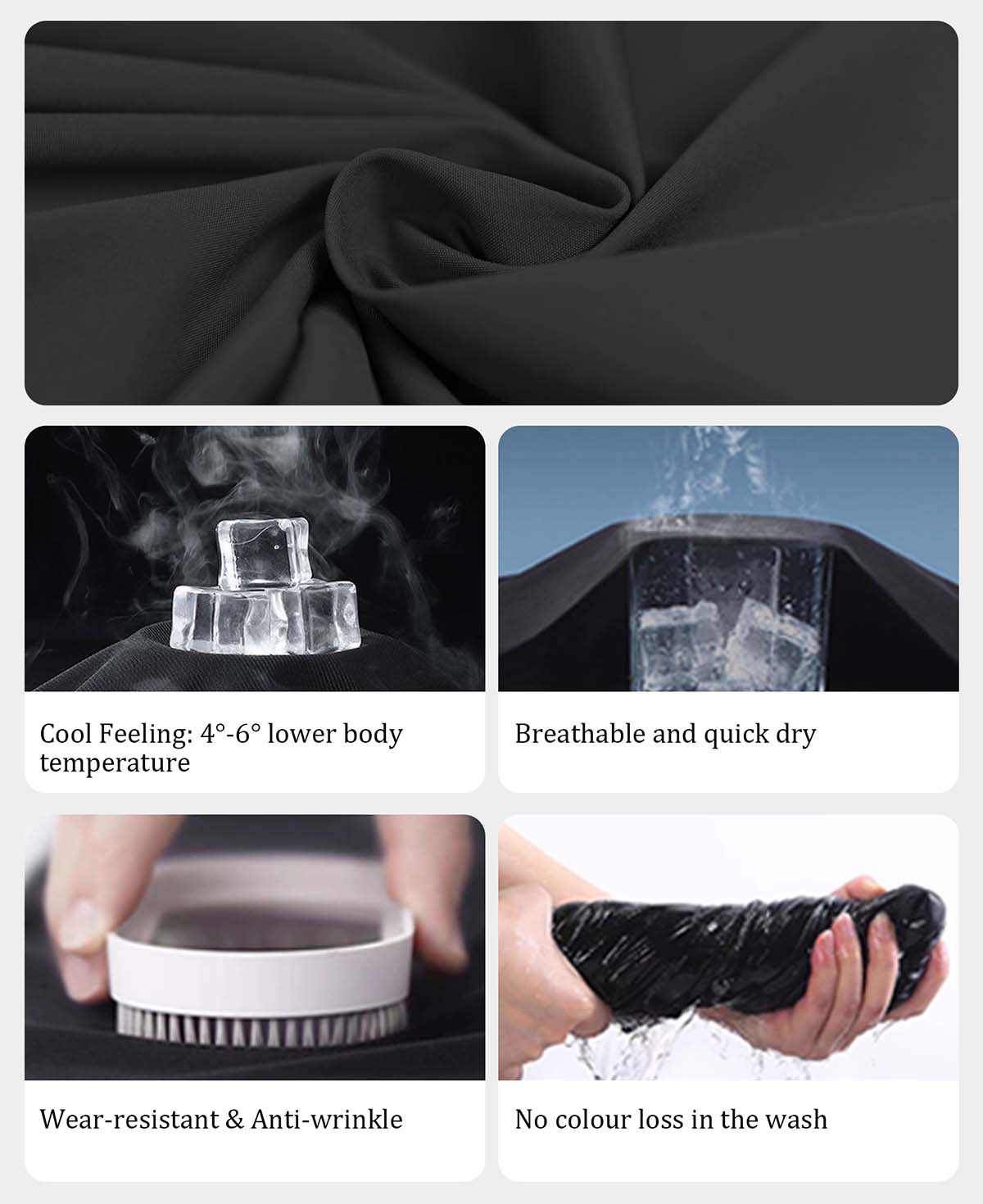 Custom fabric for men's black baggy wide leg sweatpants, windproof exterior, breathable and quick-dry interior.