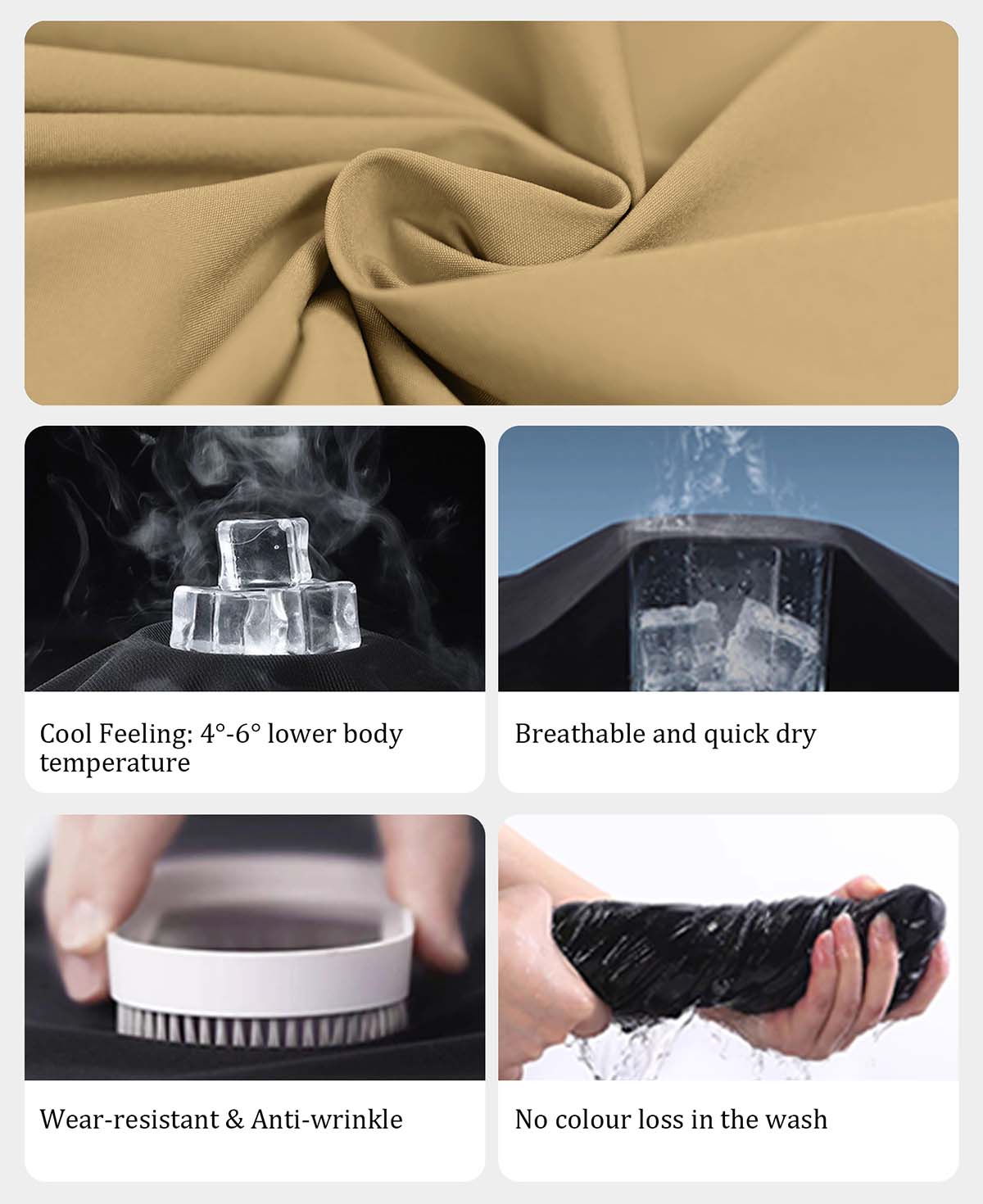 Custom fabric for men's khaki baggy wide leg sweatpants, windproof exterior, breathable and quick-dry interior.